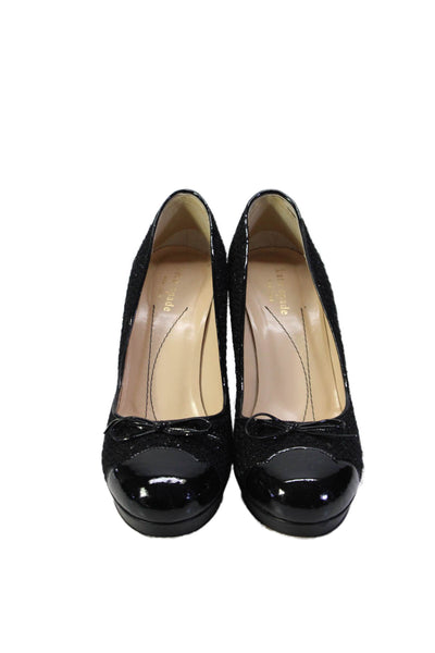 Kate Spade New York Womens Cap Toe Platform Tweed Patent Pumps Black Size 8B