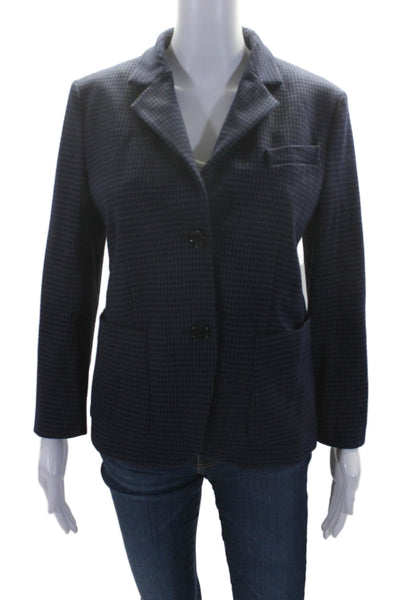 BOSS Womens Textured Lined Collar Button Checkered Blazer Navy Blue Size 6