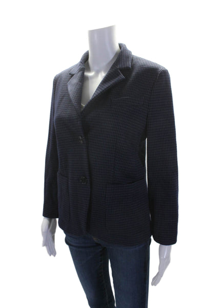 BOSS Womens Textured Lined Collar Button Checkered Blazer Navy Blue Size 6