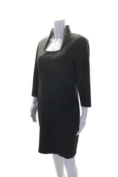 Donna Degnan Womens High Neck Long Sleeve Zip Up Knee Length Dress Gray Size 12