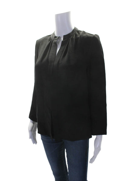 Derek Lam Womens Silk V-Neck Long Sleeve Pullover Blouse Top Black Size 2