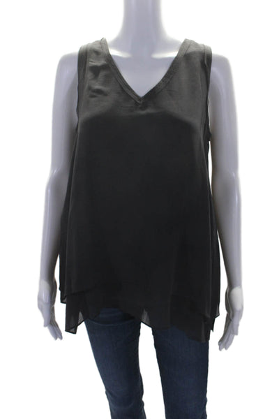 Calypso Saint Barth Womens Silk V-Neck Pullover Tank Top Blouse Gray Size XS