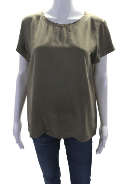 Theory Womens Silk Round Neck Short Sleeve Pullover Blouse Top Beige Size S