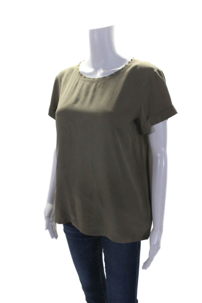 Theory Womens Silk Round Neck Short Sleeve Pullover Blouse Top Beige Size S