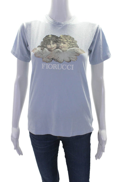 Fiorucci Women's Crewneck Short Sleeves Graphic  T-Shirt Light Blue Size XS