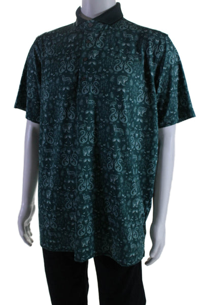 Greyson Mens Green Graphic Print Short Sleeve Collar Polo Shirt Size L