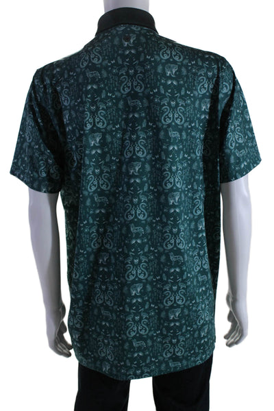 Greyson Mens Green Graphic Print Short Sleeve Collar Polo Shirt Size L