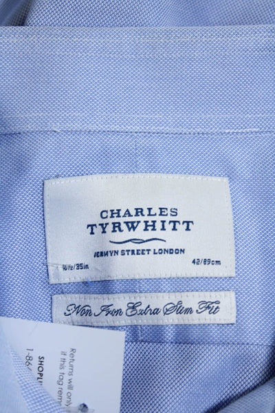 Charles Tyrwhitt Mens Cotton Blue Printed Extra Slim Fit Dress Shirt Size 16.5