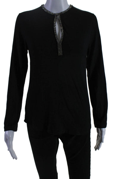 Joseph Womens V Neck Long Sleeve Embellished Top Black Size Small