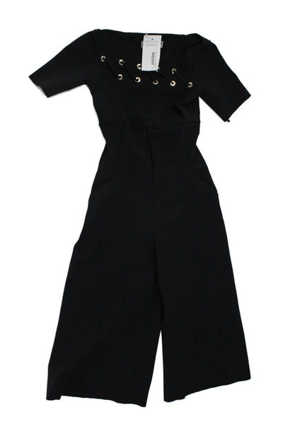 Chiara Boni La Petite Robe Womens Criss Cross Short Sleeve Jumpsuit Black Size M