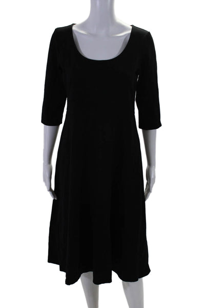 Eileen Fisher Womens Short Sleeve Scoop Neck A Line Midi Dress Black Size S