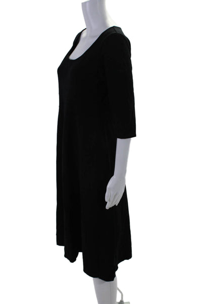 Eileen Fisher Womens Short Sleeve Scoop Neck A Line Midi Dress Black Size S