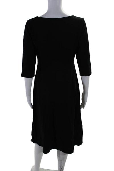 Eileen Fisher Womens Short Sleeve Scoop Neck A Line Midi Dress Black Size S