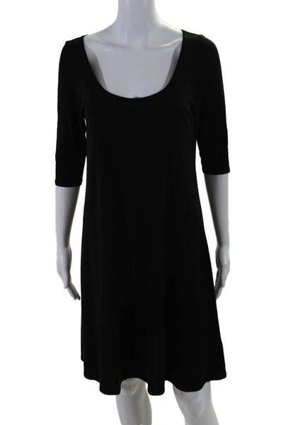 Eileen Fisher Womens Silk Short Sleeve Scoop Neck A Line Dress Black Size S