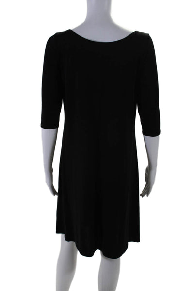 Eileen Fisher Womens Silk Short Sleeve Scoop Neck A Line Dress Black Size S