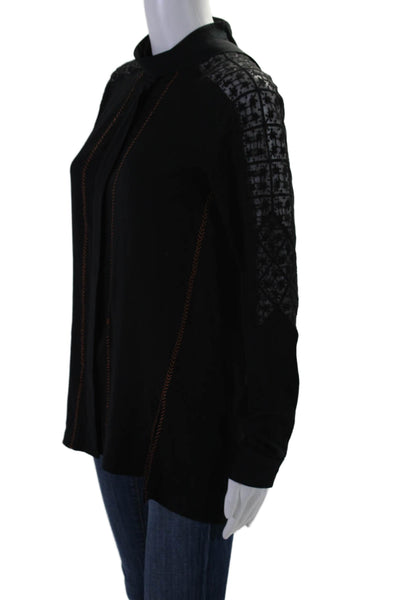 Rag & Bone Womens Lace Textured Long Sleeved Stitch Detailed Top Black Size XS