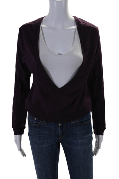 Splits 59 Womens Long Sleeved Ribbed Hem Deep V Neck Blouse Purple Size S