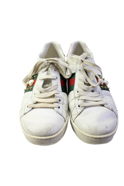 Gucci Womens Leather Studded Round Toe Low Top Sneakers White Size 37.5 7.5