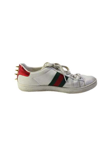 Gucci Womens Leather Studded Round Toe Low Top Sneakers White Size 37.5 7.5