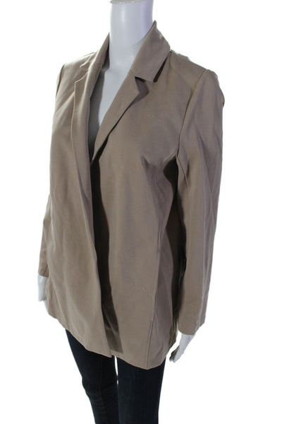 Eileen Fisher Womens Long Sleeved Collared Open Closure Blazer Beige Size M