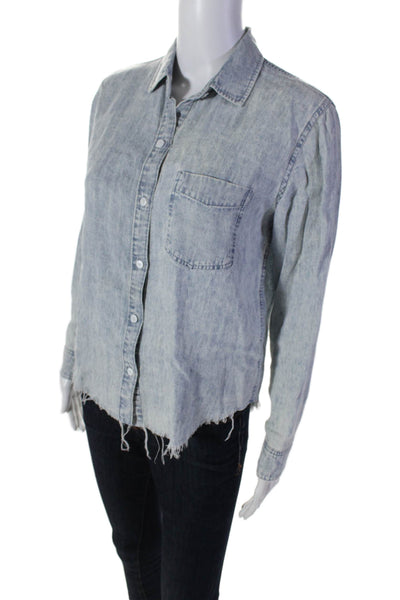 Rails Womens Jean Long Sleeved Button Up Distressed Collared Top Blue Size XS