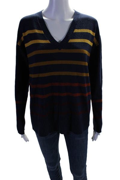 Pendleton Womens Wool Striped Long Sleeved V-Neck Ribbed Hem Sweater Blue Size S