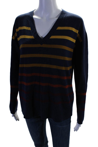 Pendleton Womens Wool Striped Long Sleeved V-Neck Ribbed Hem Sweater Blue Size S