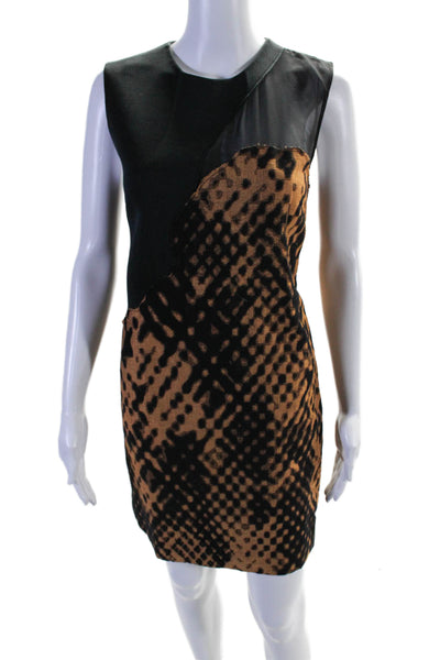 3.1 Phillip Lim Womens Wool Black Brown Printed Mesh Crew Neck Shift Dress Size4