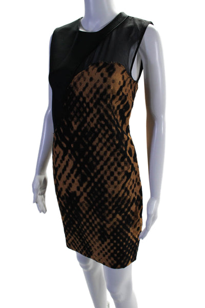 3.1 Phillip Lim Womens Wool Black Brown Printed Mesh Crew Neck Shift Dress Size4