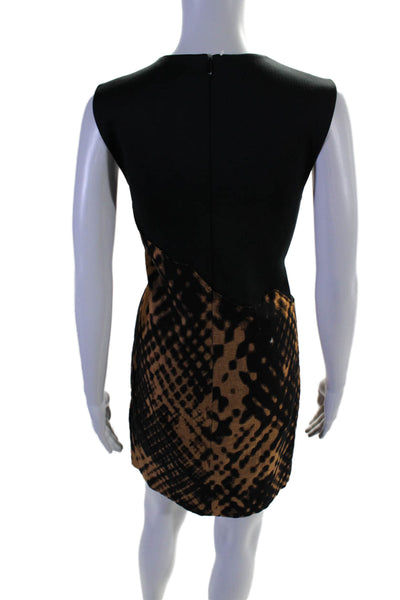 3.1 Phillip Lim Womens Wool Black Brown Printed Mesh Crew Neck Shift Dress Size4