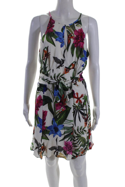 Parker Women's High Neck Sleeveless Key Hole Flare Floral Mini Dress Size S