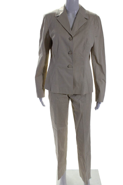 Escada Womens Textured Lined Button Collar Dress Blazer Pants Set Beige Size 38