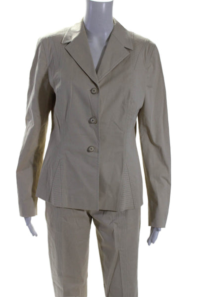 Escada Womens Textured Lined Button Collar Dress Blazer Pants Set Beige Size 38