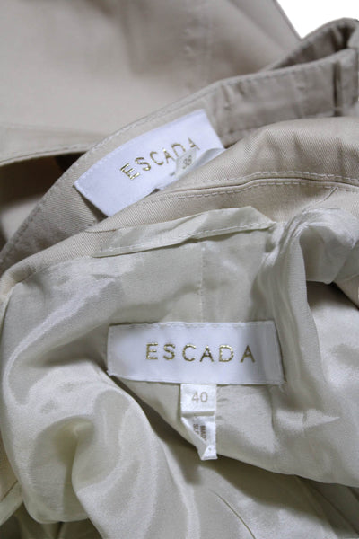 Escada Womens Textured Lined Button Collar Dress Blazer Pants Set Beige Size 38