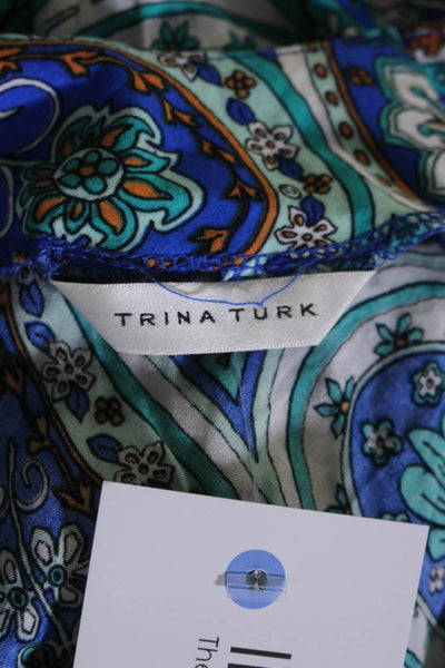 Trina Turk Womens V neck Open Back 3/4 Sleeve Paisley Coverup Dress Blue Size OS