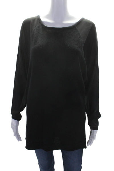 Vince Womens Cashmere Silk Trim Long Sleeve Blouse Black Size M