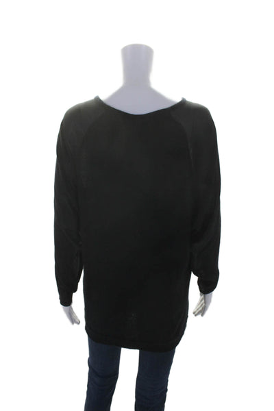 Vince Womens Cashmere Silk Trim Long Sleeve Blouse Black Size M