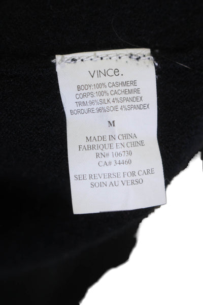 Vince Womens Cashmere Silk Trim Long Sleeve Blouse Black Size M