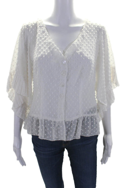 Nanette Lepore Womens V Neck Pleated Textured Buttoned Blouse White Size 10