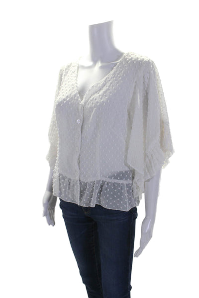 Nanette Lepore Womens V Neck Pleated Textured Buttoned Blouse White Size 10