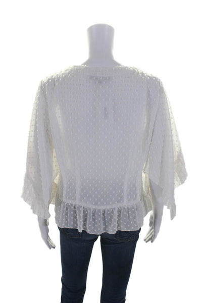 Nanette Lepore Womens V Neck Pleated Textured Buttoned Blouse White Size 10