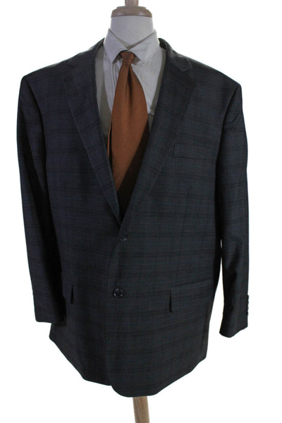 Oak Hill Mens Plaid Two Button Long Sleeves Blazer Jacket Gray Blue Size 52 Long