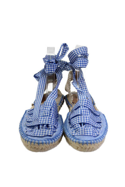 Castaner Womens Woven Checked Strap Bow Tie Ankle Wrap Sandals Blue Size EUR 37