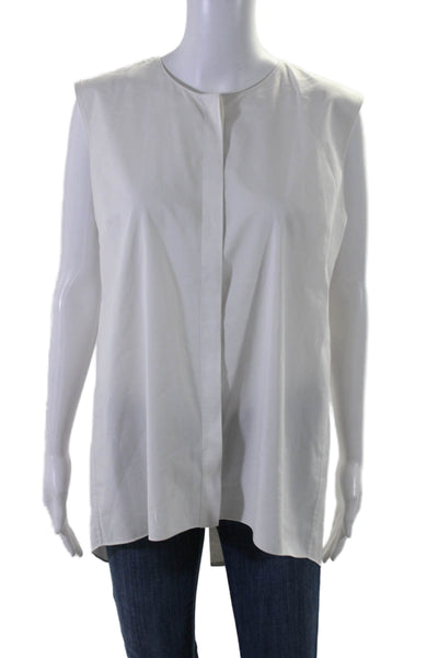 Elie Tahari Women's Round Neck Sleeveless Button Down Blouse White Size 6