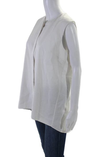 Elie Tahari Women's Round Neck Sleeveless Button Down Blouse White Size 6