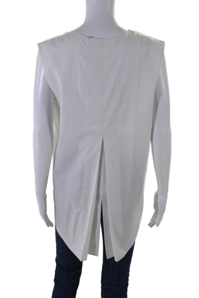 Elie Tahari Women's Round Neck Sleeveless Button Down Blouse White Size 6