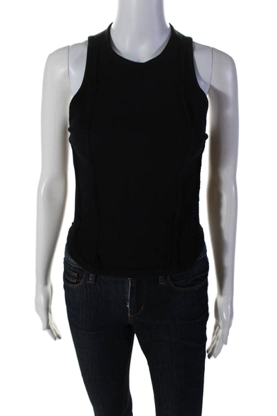 Frame Womens Cotton Ruffle Detailed Sleeveless Ribbed Tank Top Black Size M