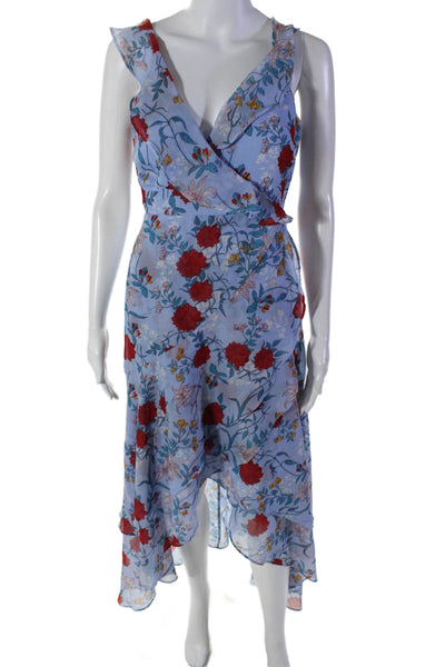 Bardot Womens Back Zip V Neck Floral Print Long Flare Dress Blue Size 4