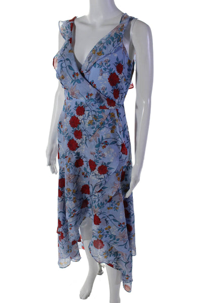 Bardot Womens Back Zip V Neck Floral Print Long Flare Dress Blue Size 4