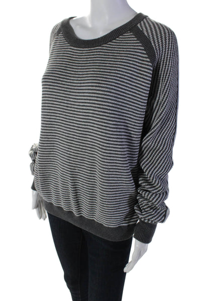 Designer Womens Long Sleeve Striped Tight Knit Sweater Gray Size Large